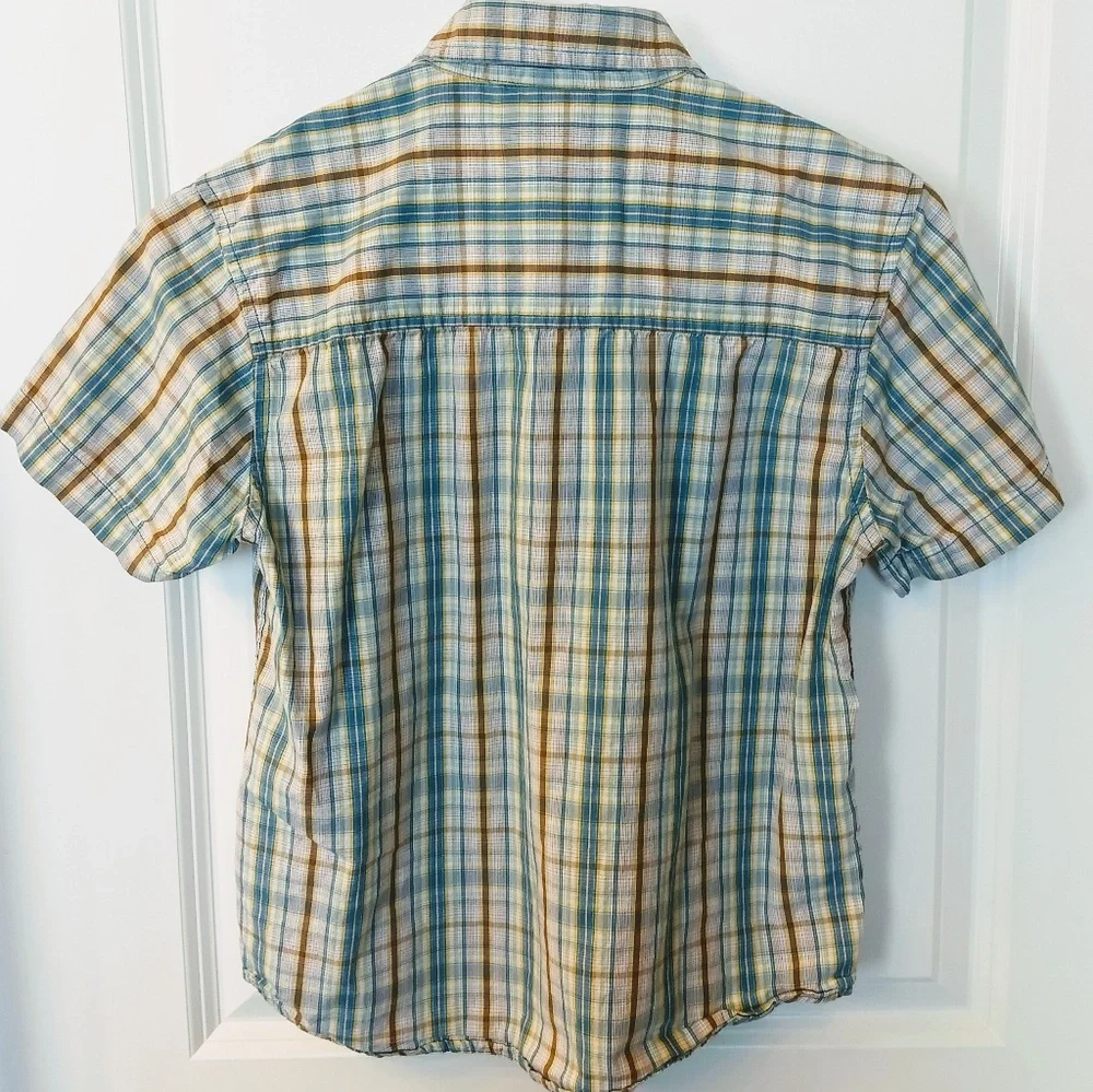 Boy's Old Navy Striped Button Up Shirt Medium - Blue Brown Stripes - Size Medium